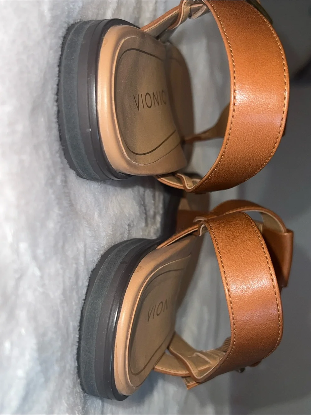 Vionic Tan Leather T-Strap Slingback Sandals